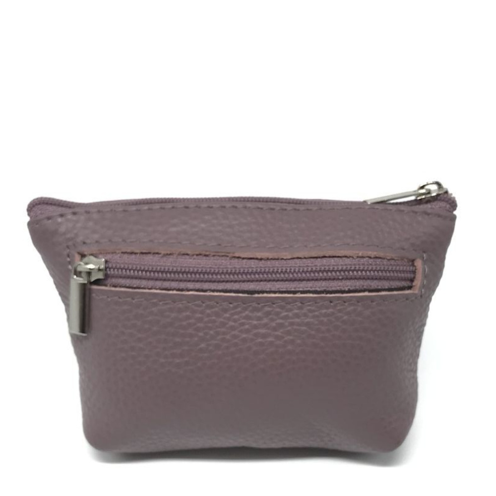 Leather Zip Coin Purse with Key-Ring - Thistle - Picture 3 of 6